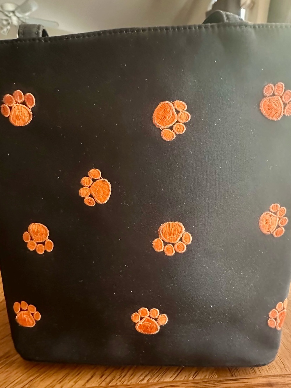 Black Tote Bag with Orange Paw Embroidery - Pet Lover Accessory